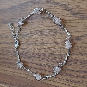 Vintage Pink and Silver Spiral Bead Bracelet